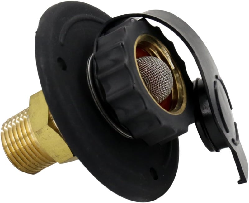 Himaweek RV Water Inlet Connection City Water Fill Inlet Flange Brass with Check Valve RV Water Hose Connector City Water Fill Flange City Water Hookup for Camper (Black) - Image 1
